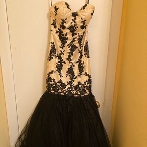 Champagne and Black Mermaid Prom Dress